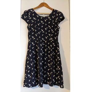 Navy and White Bird Patterned Dress